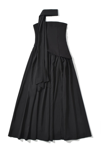 Side Slit Halter Tie Strapless Long Dress