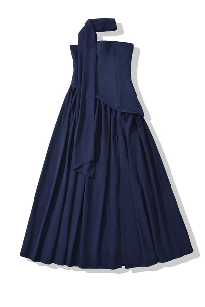 Side Slit Halter Tie Strapless Long Dress
