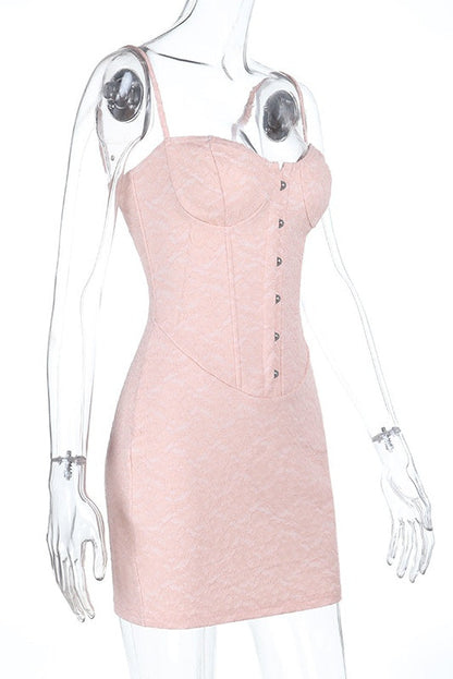 Straps Pink Lace Tight Buckle Short Dress