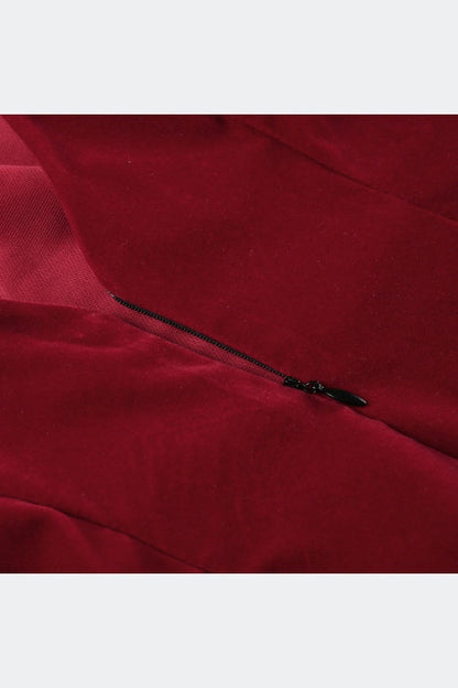 Square Neck Red Velvet A-line Short Dress