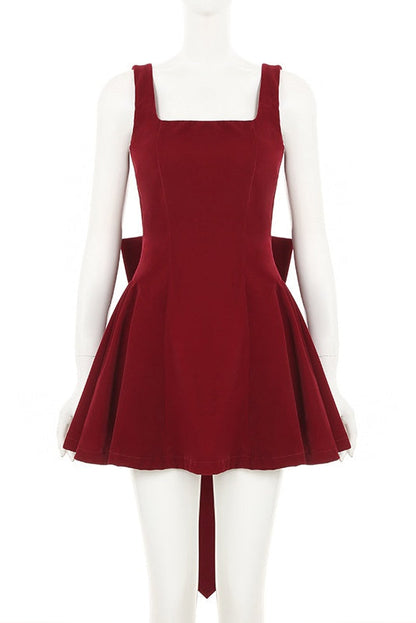 Square Neck Red Velvet A-line Short Dress