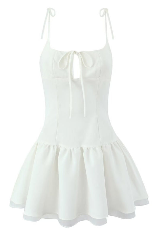 Bow Spaghetti Strap Hollow-out Short Dress