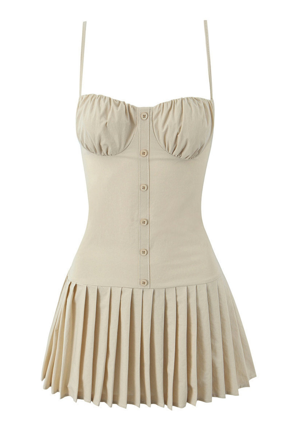 Red Spaghetti Strap Button Ruffle Skirt