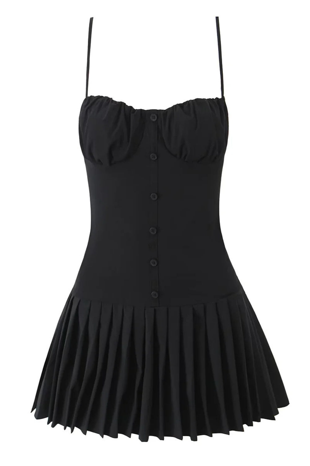 Red Spaghetti Strap Button Ruffle Skirt