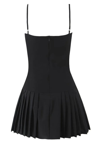Red Spaghetti Strap Button Ruffle Skirt