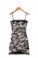Spaghetti Strap Floral Ruched Short Skirt