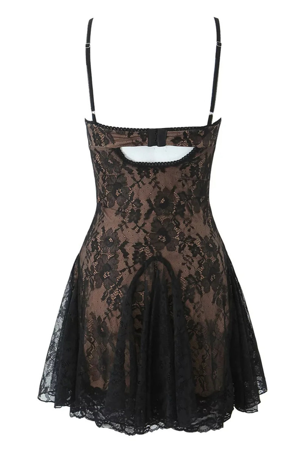 Spaghetti Strap Black Bow Lace Applique Skirt