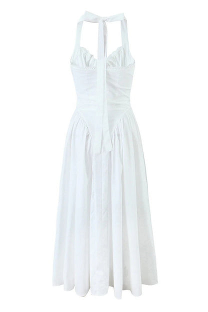 Red Halter Ruched Bow Long Dress