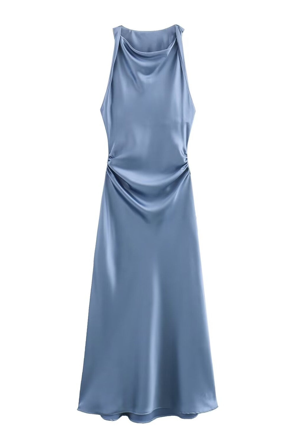 Sage Green Sleeveless Ruched Long Dress