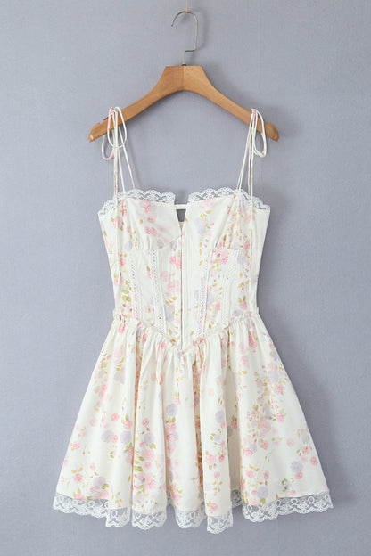 Floral Lace Neckline Lase-up Tull Skirt