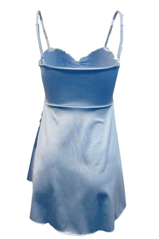 Blue Straps Twist Keyhole A-line Short Dress