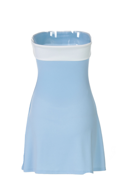 Strapless Blue and White A-line Short Dress