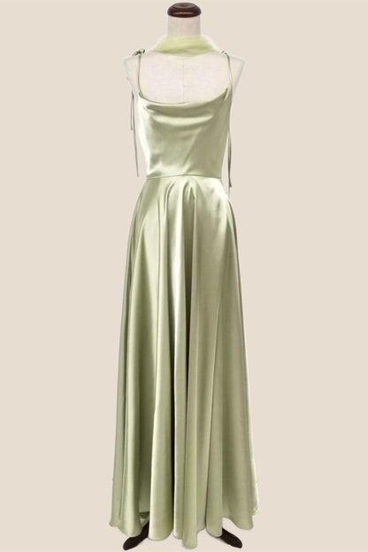 Simply Straps Green Silk Long Party Dress