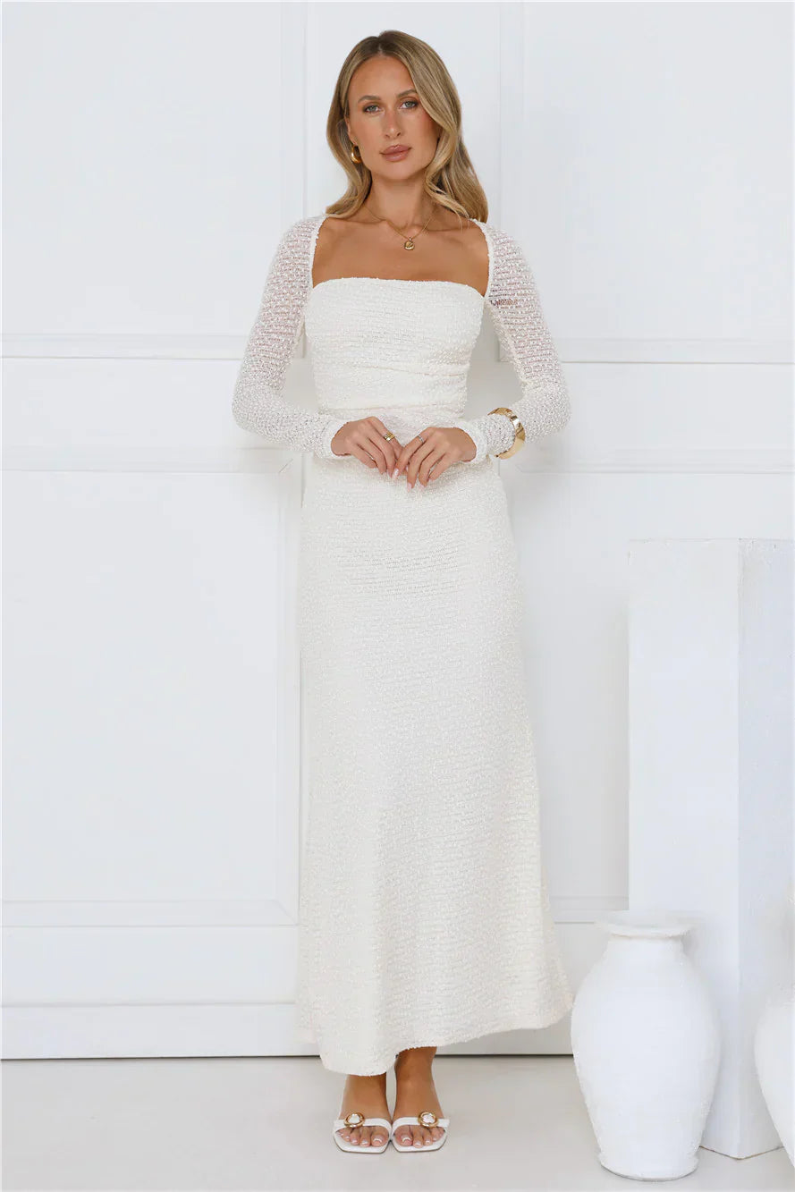 Hot Girl Habits Long Sleeve Maxi Dress Beige