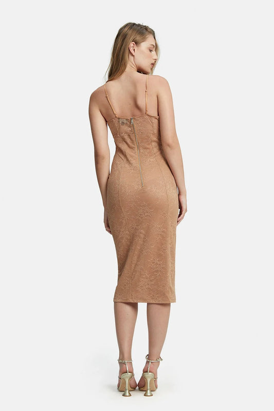 Fleur Lace Midi Dress - Biscuit