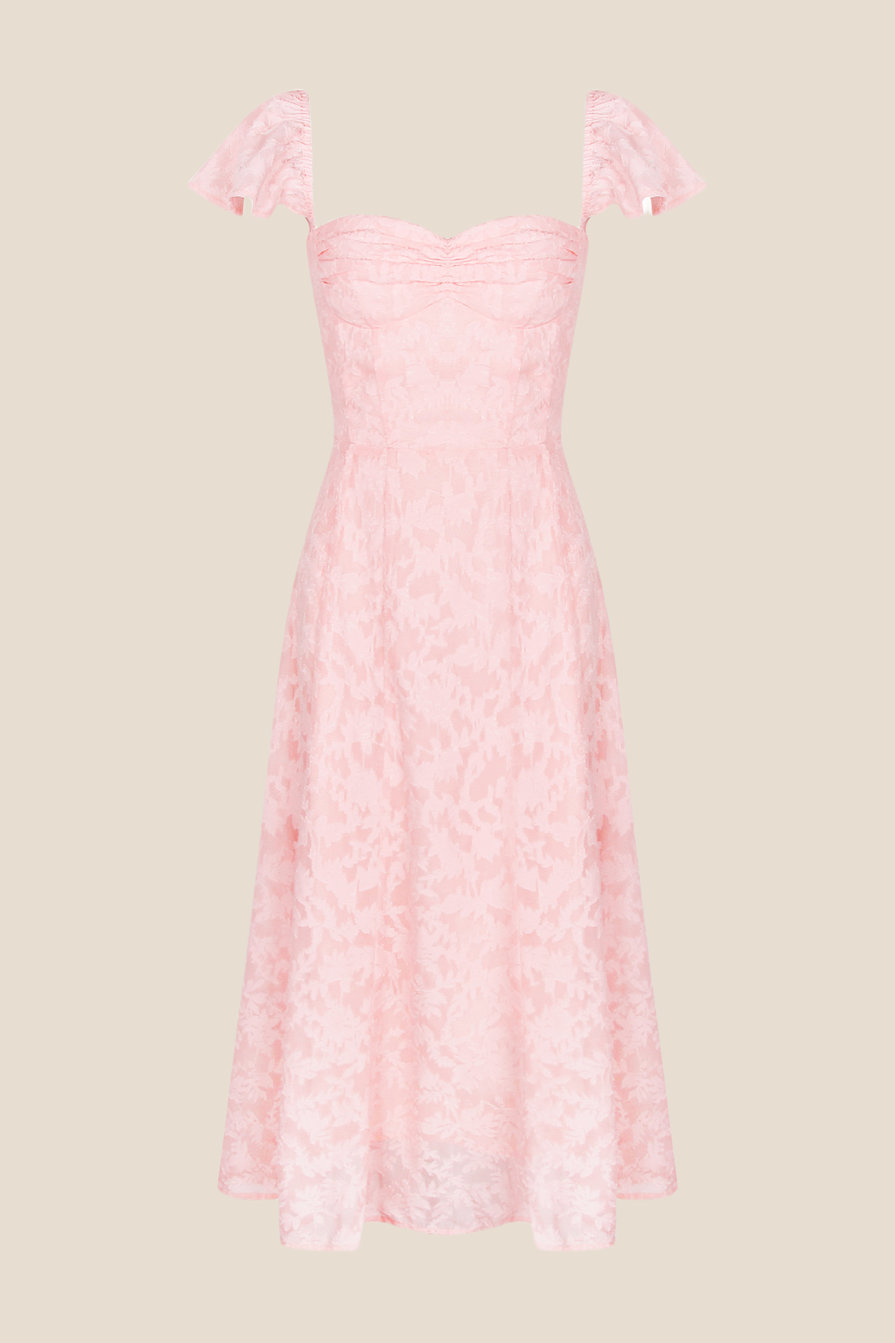 Flare Sleeves Pink Ruched A-line Long Dress