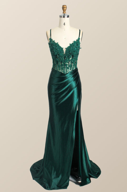 Straps Red Appliques Mermaid Ruched Long Party Dress