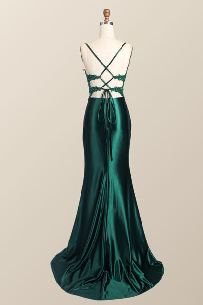 Straps Red Appliques Mermaid Ruched Long Party Dress