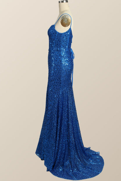 Royal Blue Sequin Mermaid Long Prom Dress