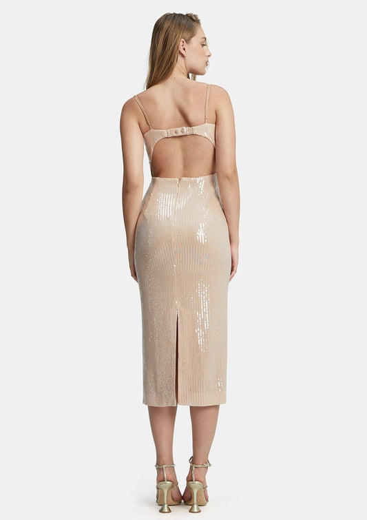 Luna Sequin Midi Dress - Nude
