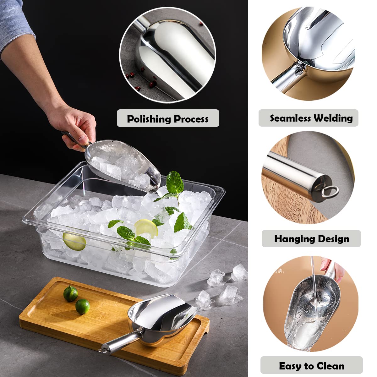 Stainless Steel Ice Scoop – 6 Oz Heavy Duty Kitchen Scoop