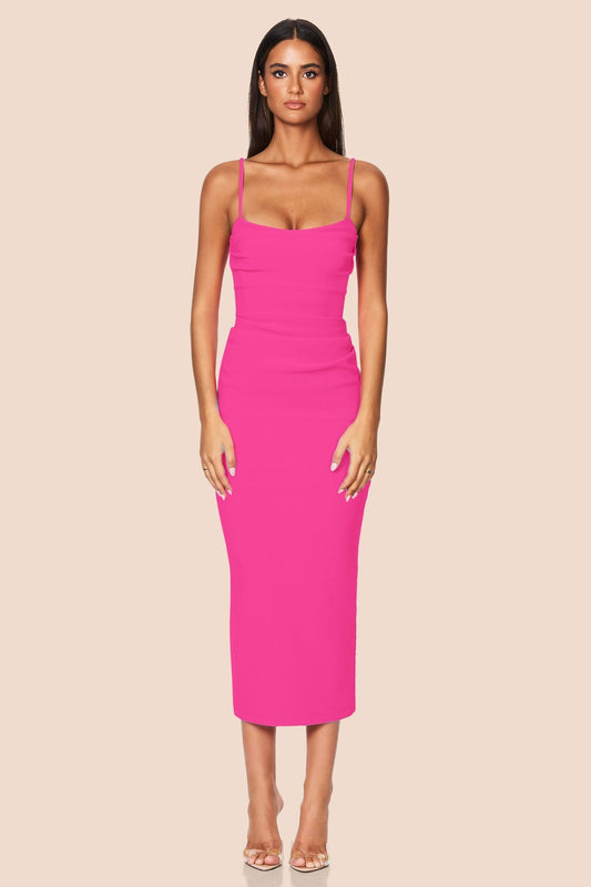 Nookie Tucked Tease Midi Dress - Neon Pink