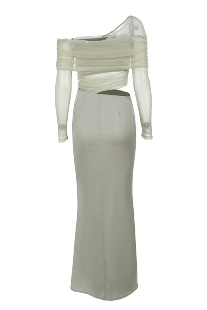 Sage Green Long Sleeves Ruched Long Dress
