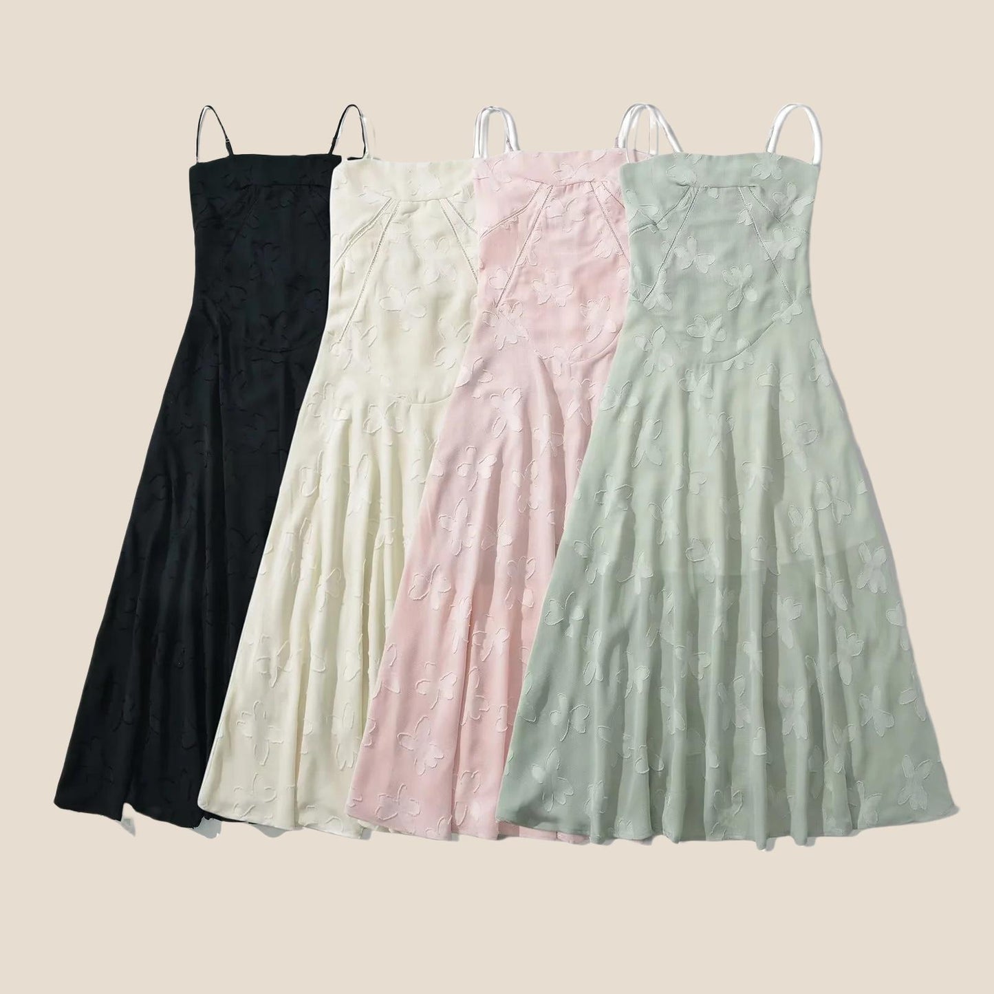 Spaghetti Straps Pink Lace A-line Long Dress