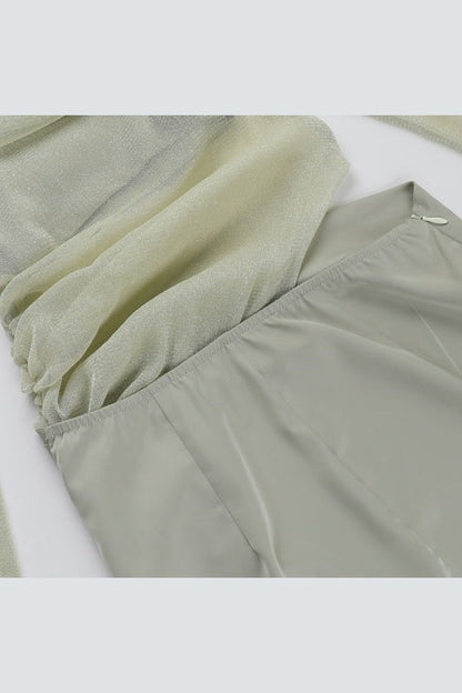 Sage Green Long Sleeves Ruched Long Dress
