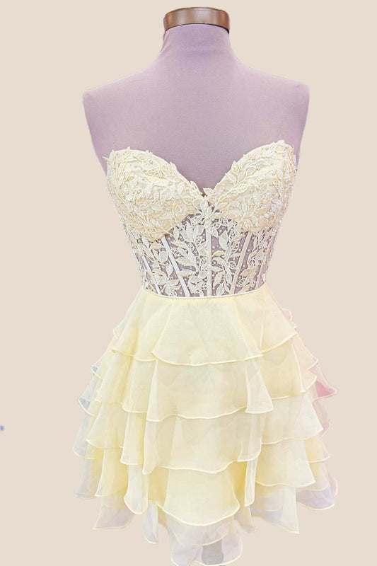 Sweetheart Hot Pink Appliques Tiered Short Dress
