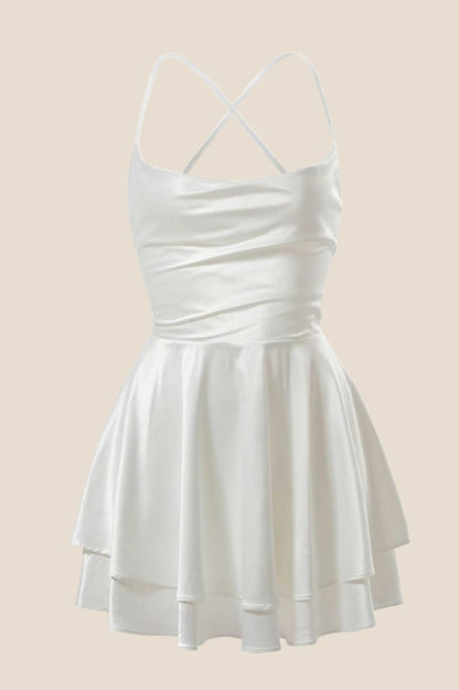 Straps Lavender Satin A-line Short Dress