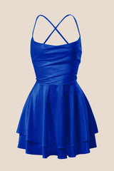 Straps Lavender Satin A-line Short Dress