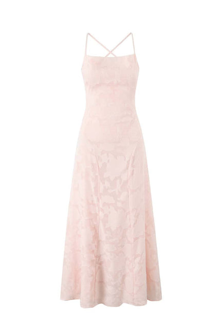Spaghetti Straps Pink Floral Long Dress