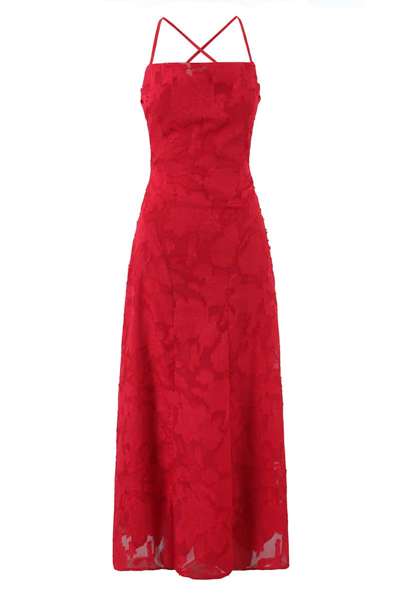 Spaghetti Straps Burgundy Floral Long Dress