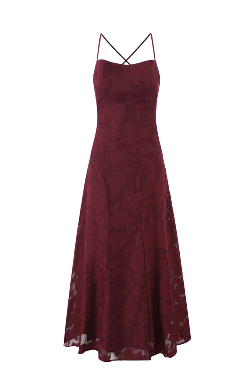Spaghetti Straps Red Lace Long Dress