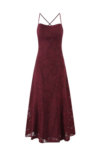 Spaghetti Straps Red Lace Long Dress