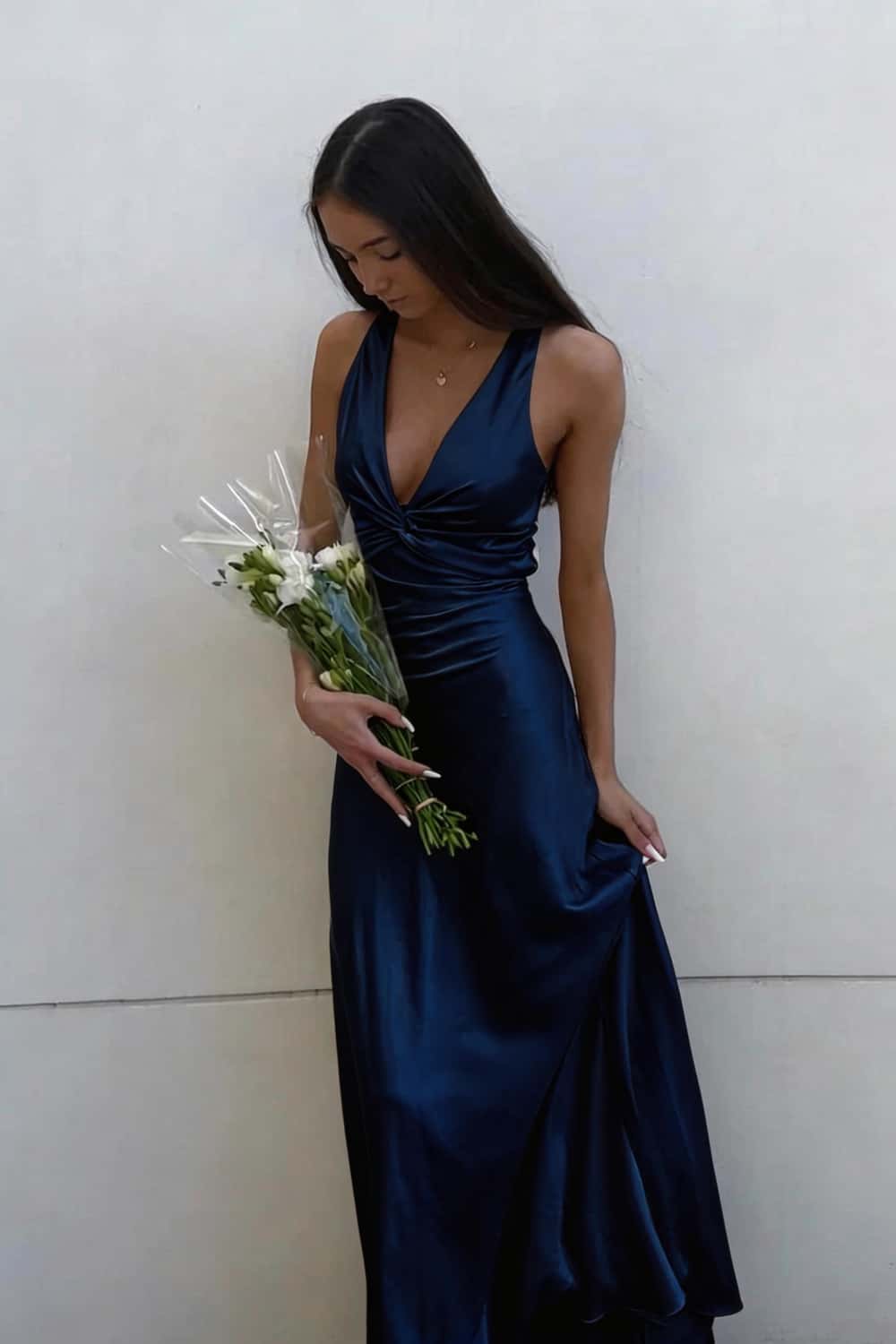 Twist V-neck Yellow Open Back Sheath Long Dress