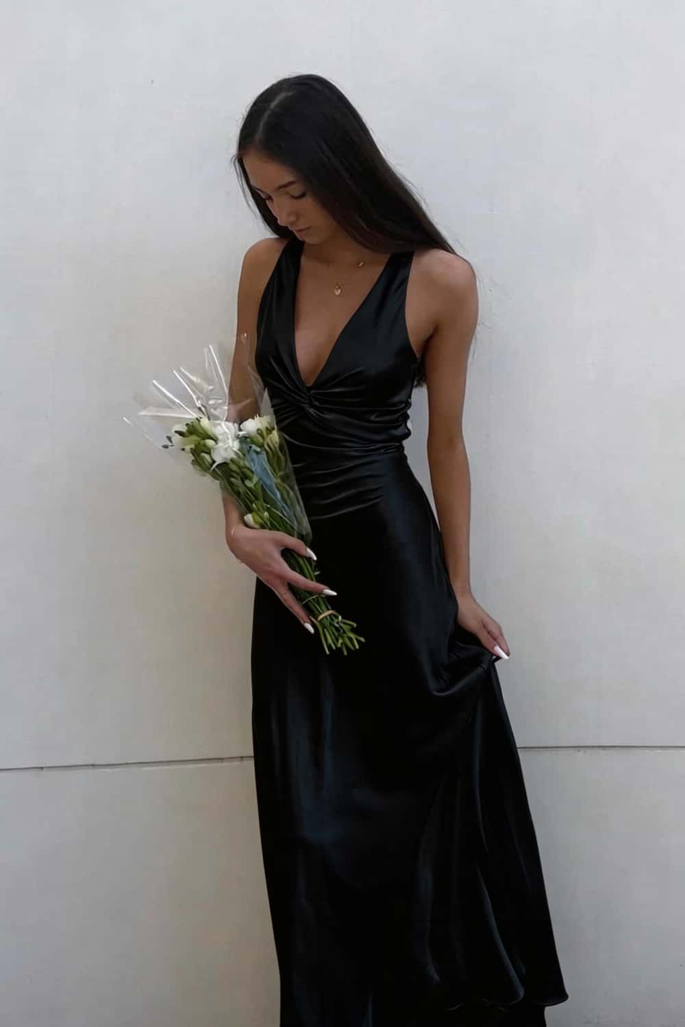 Twist V-neck Yellow Open Back Sheath Long Dress