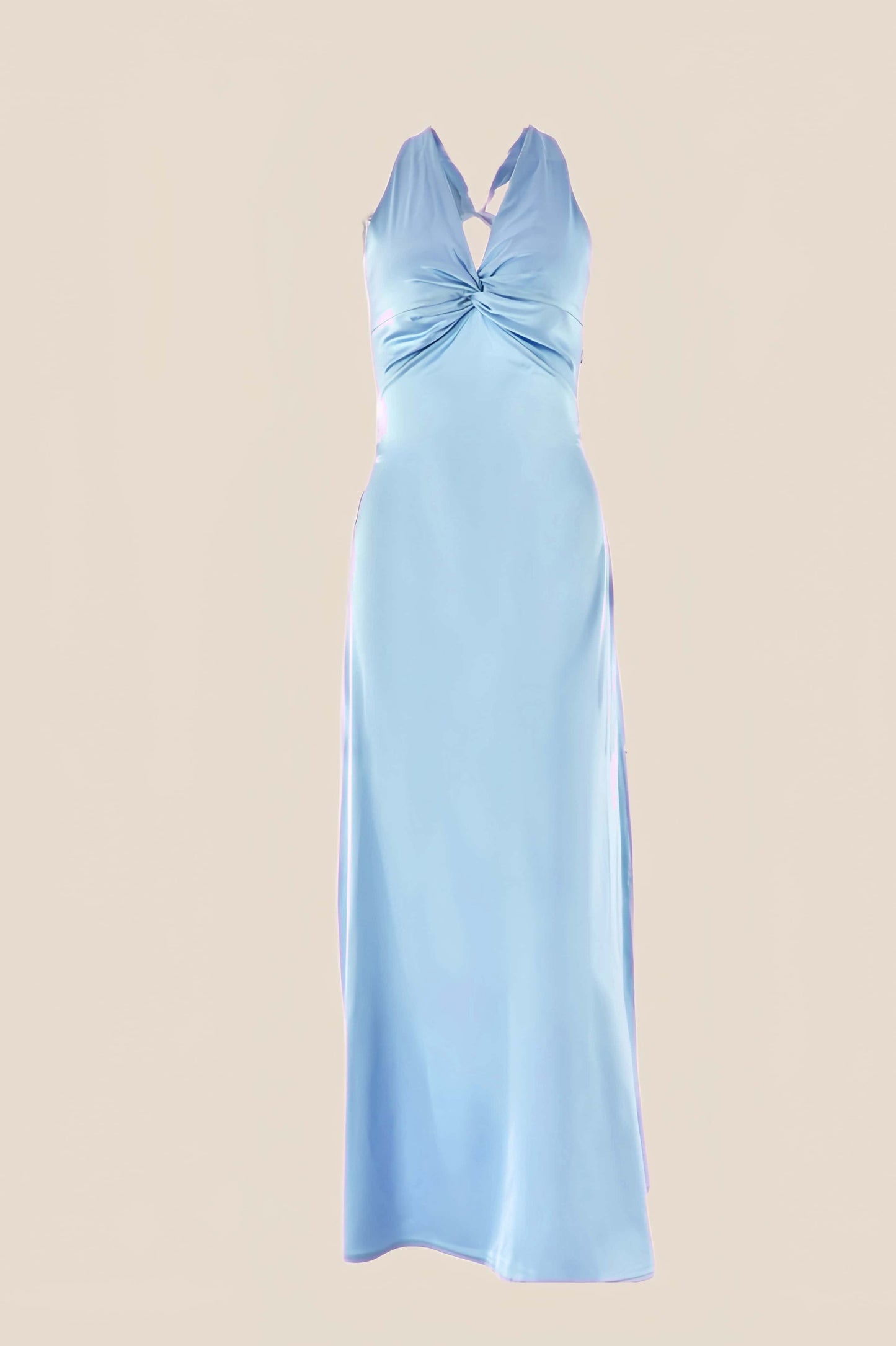 Twist V-neck Yellow Open Back Sheath Long Dress