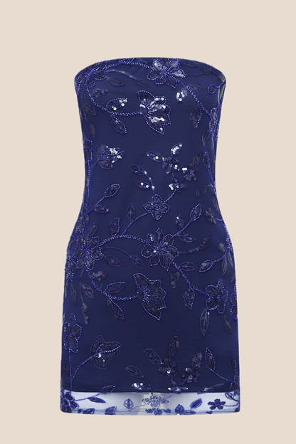Purple Strapless Beaded Tight Mini Dress