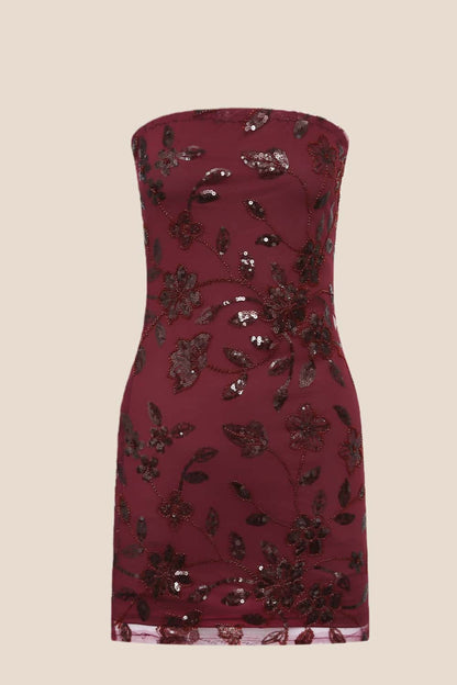 Purple Strapless Beaded Tight Mini Dress