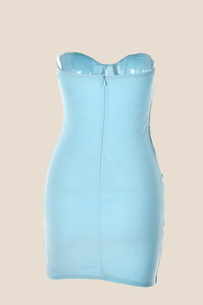 Sweetheart Blue Ruched Bodycon Short Dress