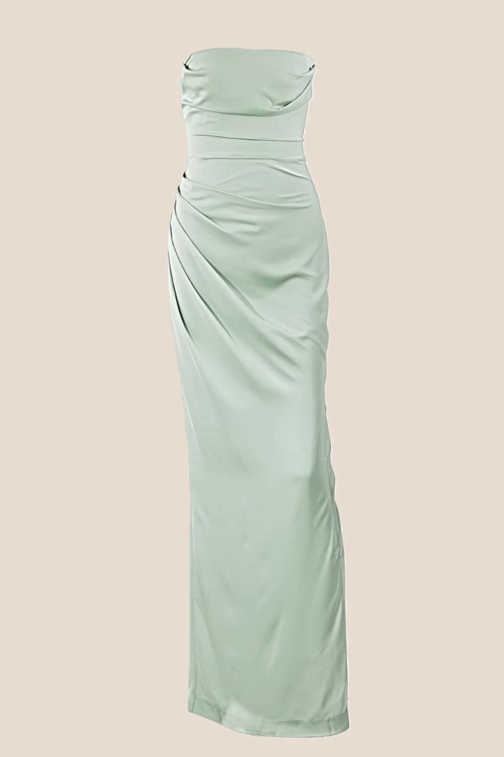 Strapless Black Ruched Long Dress with Slit