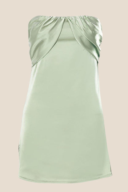Strapless Ruched Green Split Mini Dress