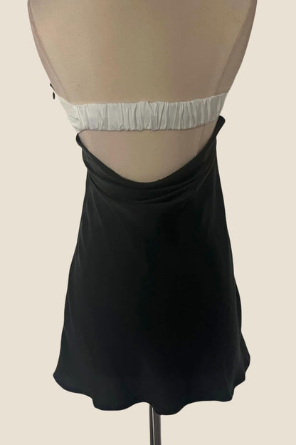 Strapless Black and White Contrast Strapless Mini Dress
