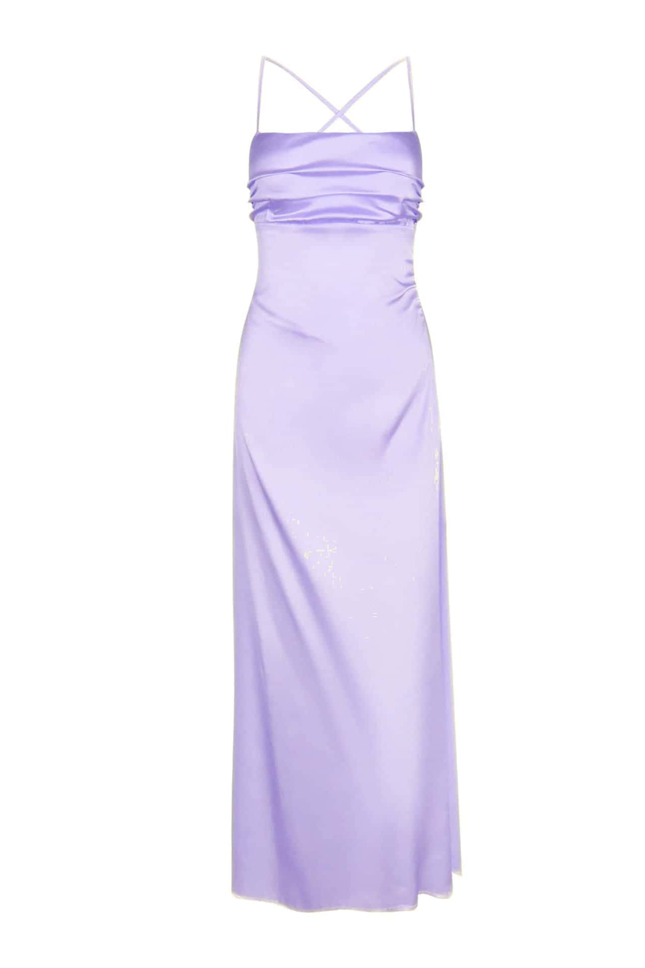 Spaghetti Straps Fuchsia Satin Back Tie Long Dress