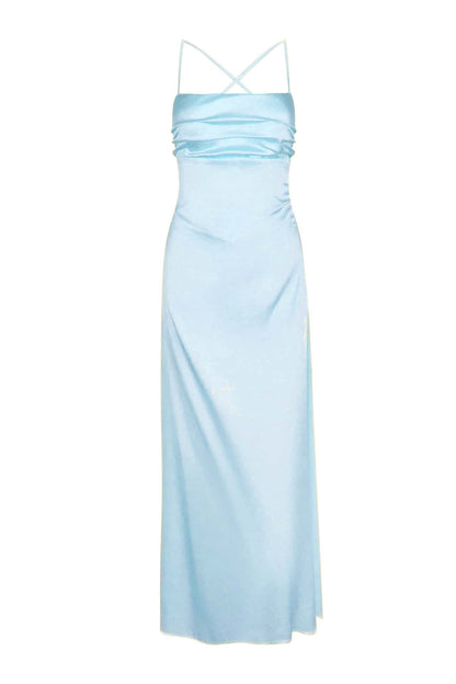 Spaghetti Straps Yellow Back Tie Long Dress