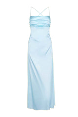 Spaghetti Straps Fuchsia Satin Back Tie Long Dress