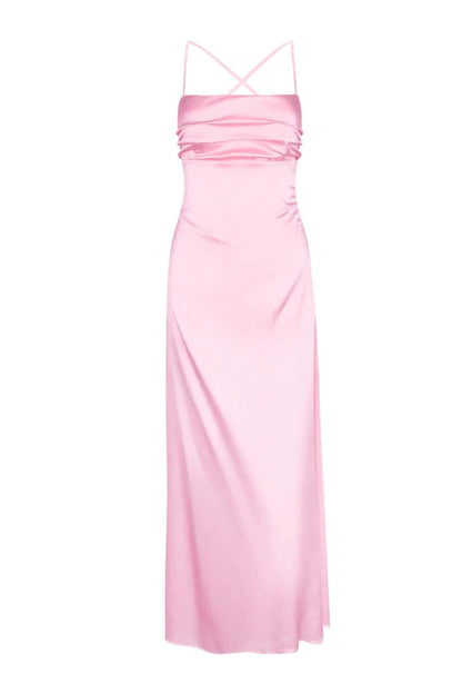 Spaghetti Straps Light Blue Back Tie Long Dress