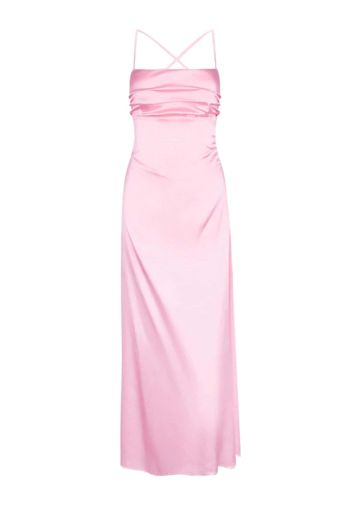 Spaghetti Straps Fuchsia Satin Back Tie Long Dress
